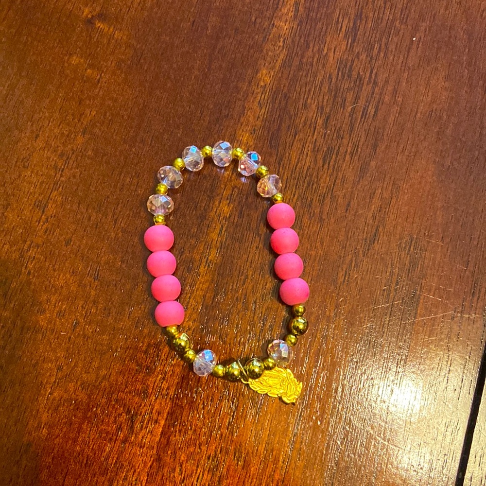 Pink with gold Guadalupe virgin stretchy bracelet